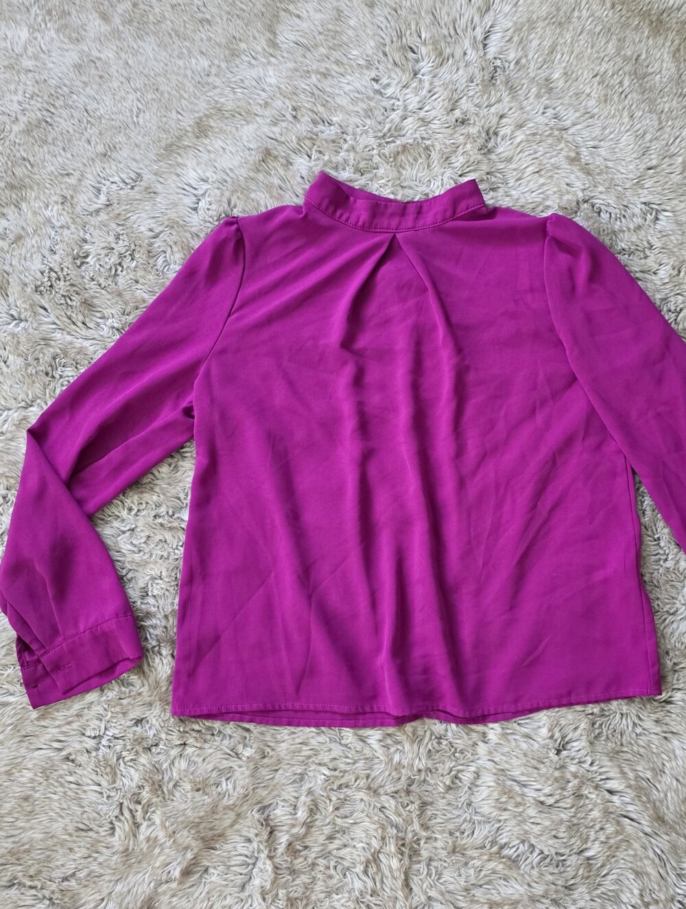 SHEIN Long Sleeve Mockneck Pleated Front Fuschia Blouse Women's Size Large